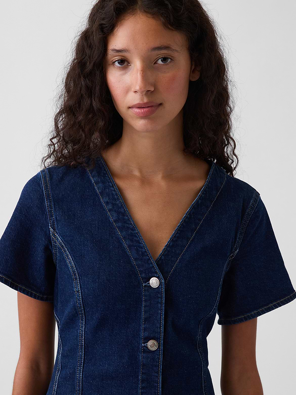 Denim V-Neck Mini Dress