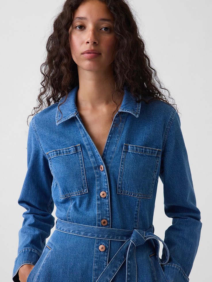 Image number 4 showing, Denim Tie-Belt Midi Shirtdress