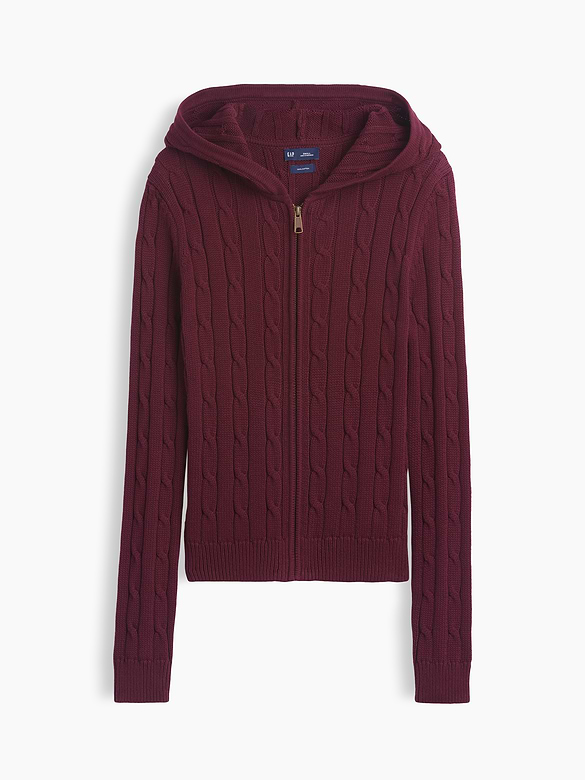 100% Cotton Cable-Knit Zip Cardigan