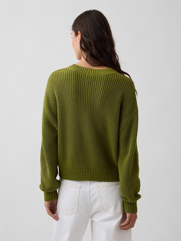 100% Cotton Oversized Shaker V-Neck Sweater