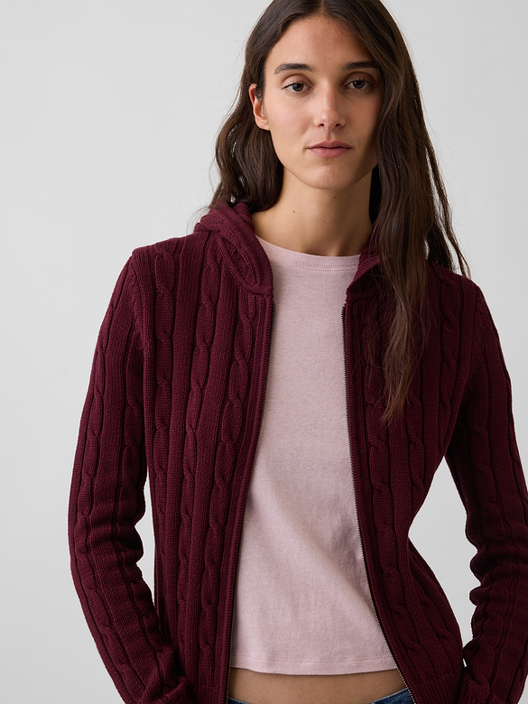 100% Cotton Cable-Knit Zip Cardigan