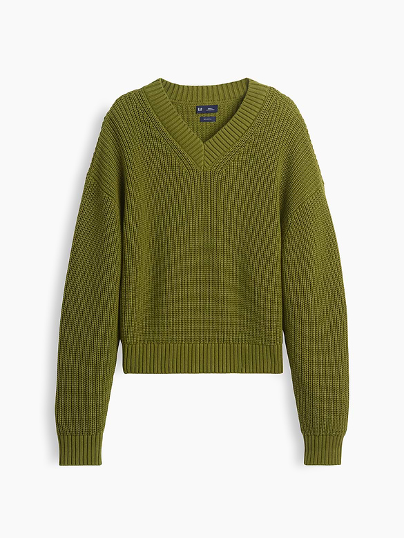 100% Cotton Oversized Shaker V-Neck Sweater