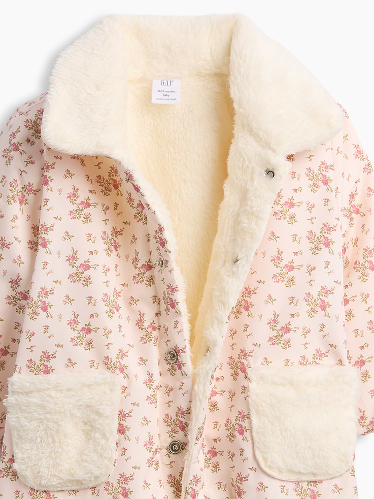 Image 3 of 3, Baby Sherpa-Lined Floral Coated One-Piece
