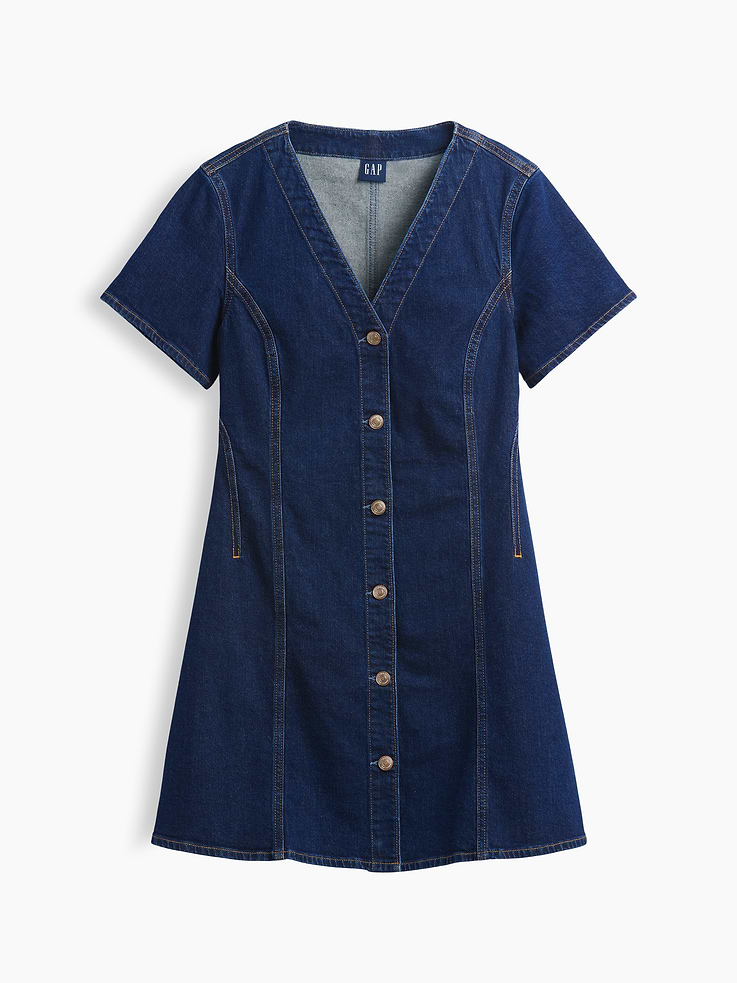 L'image numéro 5 présente Robe courte en denim à encolure en V
