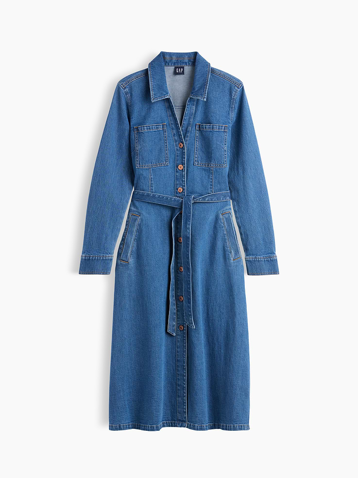 Image number 5 showing, Denim Tie-Belt Midi Shirtdress