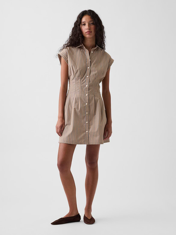 Poplin Stripe Cinched Mini Shirtdress