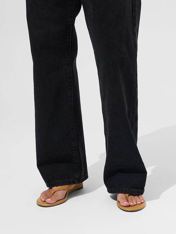 Vegan Leather Wedge Thong Sandals