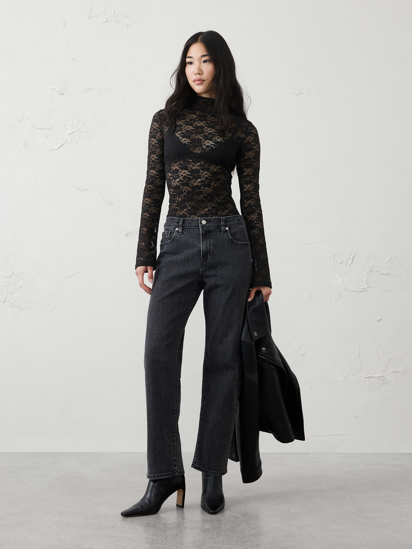 Image number 1 showing, Lace Puckered Turtle-Neck Top