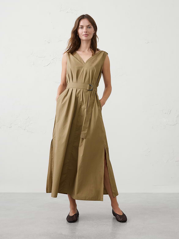 Poplin Belted Maxi Dress