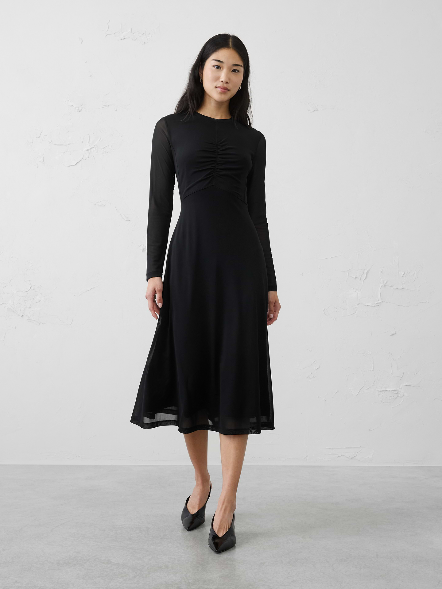 Image number 1 showing, Mesh Ruched Bodice Maxi Dress