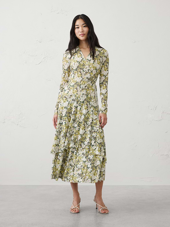 Mesh Tiered Wrap Maxi Dress