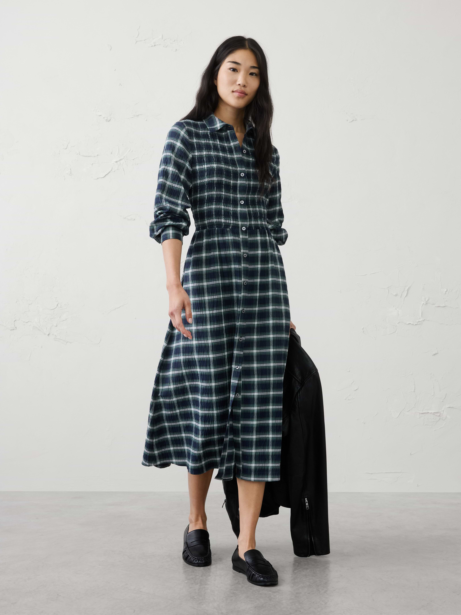 Image number 1 showing, Breezy Plaid Smocked Midi Dress