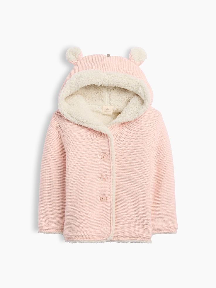 Image 1 of 3, Soft garter knit., Cozy sherpa lining at hood, sleeves, and body., Ear appliques at hood, button front., Product #1177212