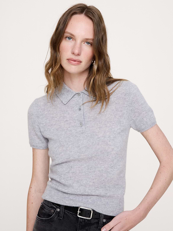 Lightweight Cashmere Short-Sleeve Sweater Polo
