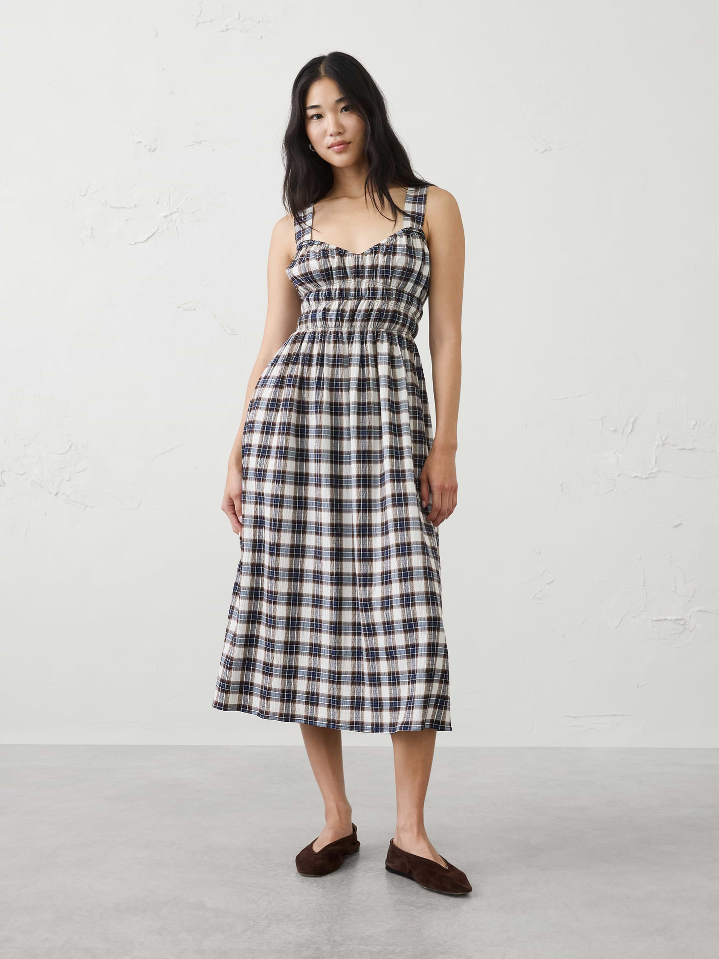 Image number 1 showing, Shirred-Bust Empire-Waist Midi Dress
