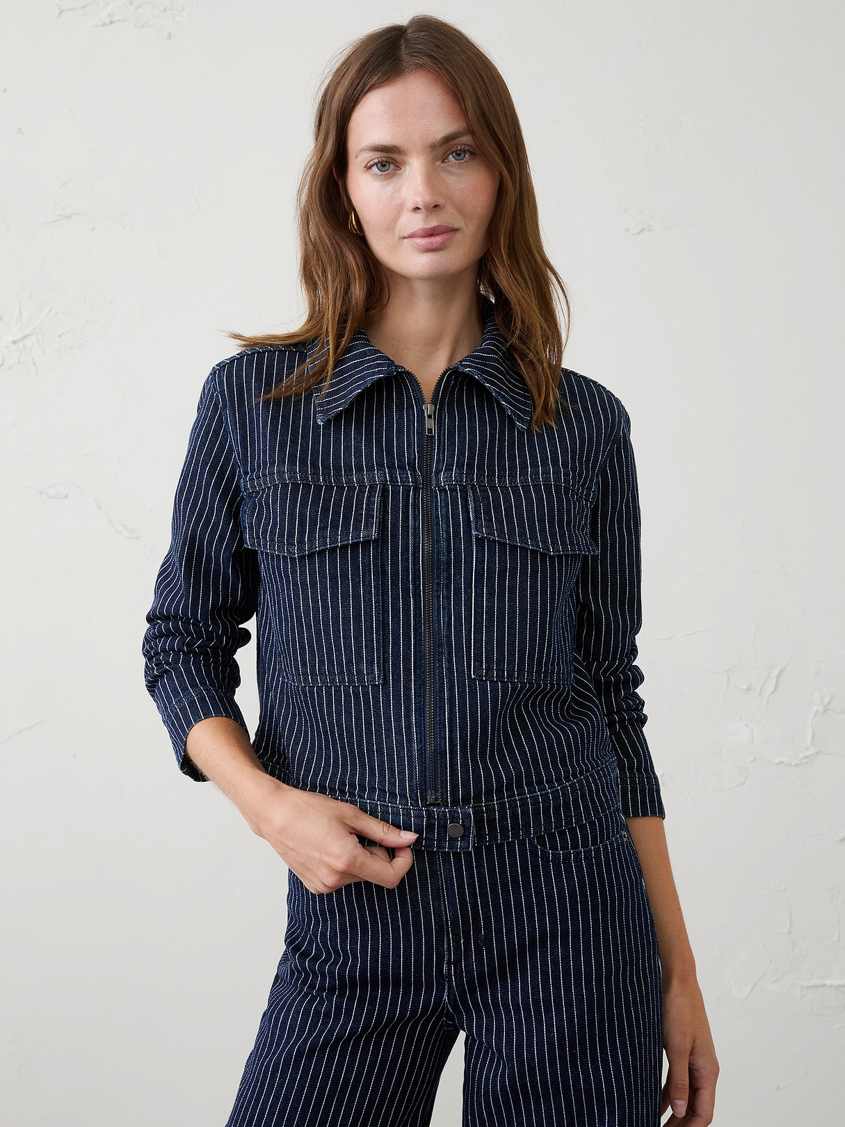Denim Pinstriped Cropped Jacket | Banana Republic Factory