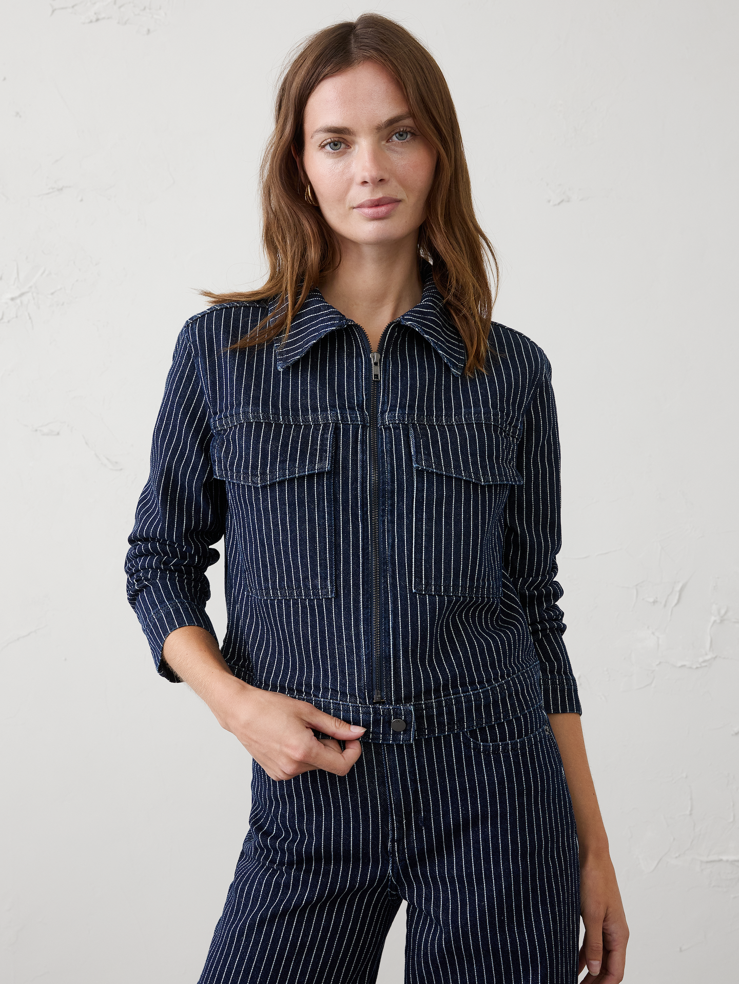 Image number 4 showing, Denim Pinstriped Cropped Jacket