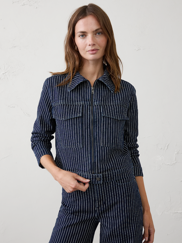 Denim Pinstriped Cropped Jacket