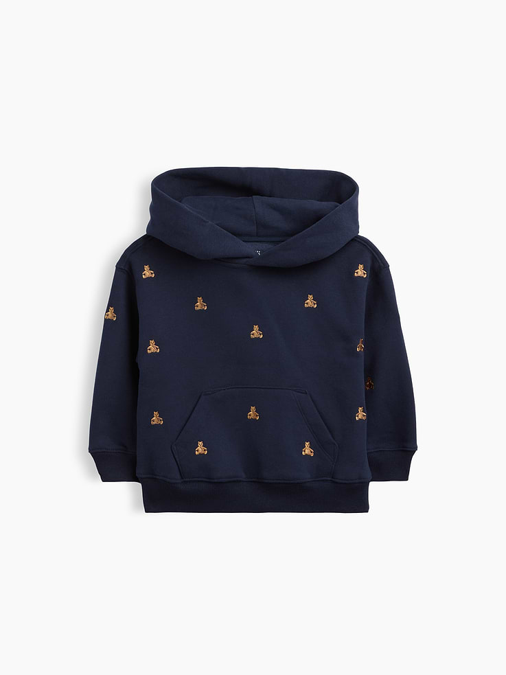 Image 1 of 2, Soft cotton-blend fleece pullover hoodie., Hooded neckline., Long sleeves with drop shoulders., Embroidered Brannan Bear graphics., Kanga pocket., Banded rib cuffs and hem., Made with 52% Protocol cotton verified by the U.S. Cotton Trust Protocol, a program which works with farms committed to improving their environmental footprint by minimizing water usage and improving soil health (Claim No. 10127)., Made with 23% recycled polyester. Compared to virgin materials, using recycled materials helps reduce resource use and waste., Product #1186458
