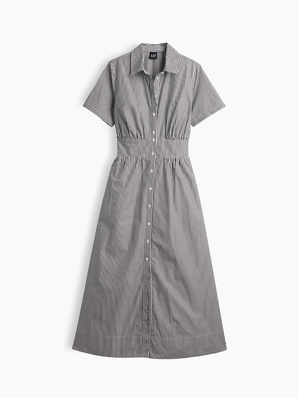 Poplin Smocked-Waist Maxi Shirtdress