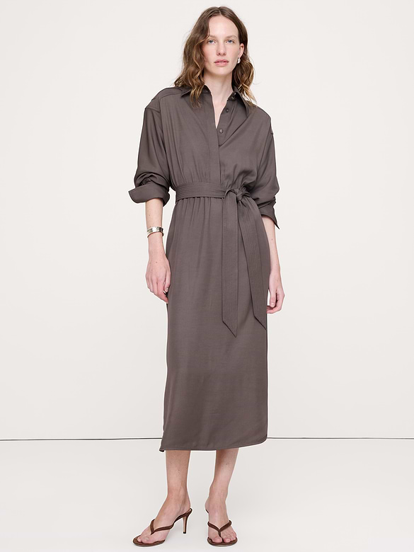 Robe-chemisier mi-longue en viscose