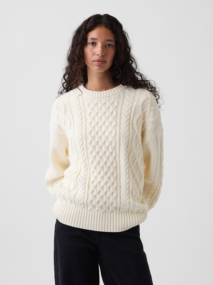 Image number 1 showing, 100% Cotton Cable-Knit Oversized Sweater