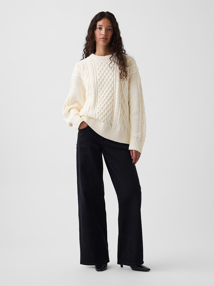 Image number 2 showing, 100% Cotton Cable-Knit Oversized Sweater