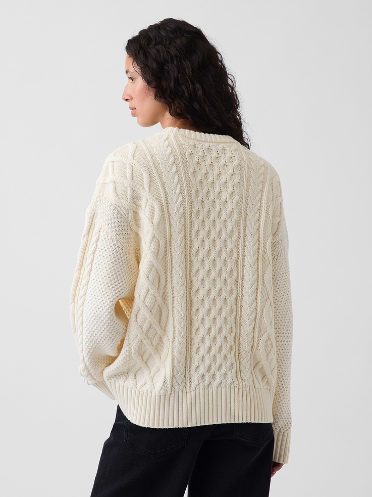 Image number 3 showing, 100% Cotton Cable-Knit Oversized Sweater