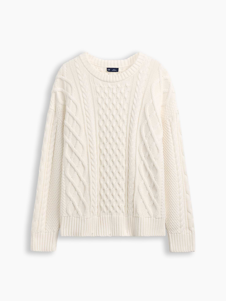 Image number 5 showing, 100% Cotton Cable-Knit Oversized Sweater