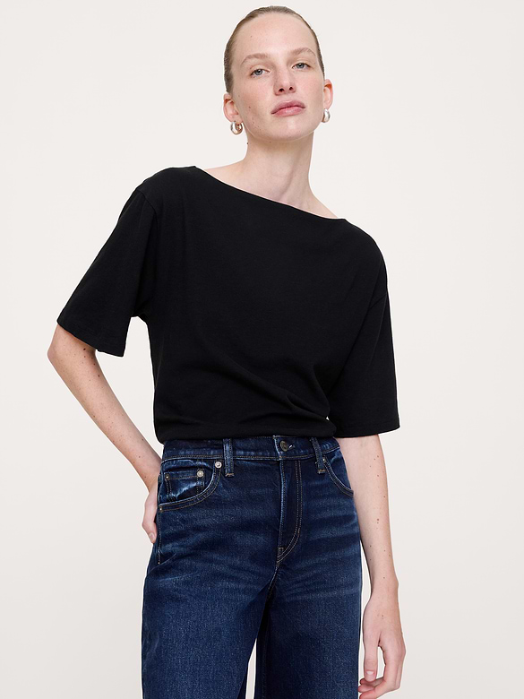 Cotton Slub Boat-Neck T-Shirt