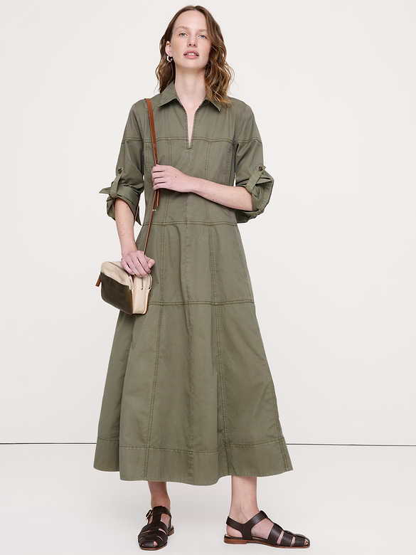 Robe-chemisier à panneaux en sergé de coton