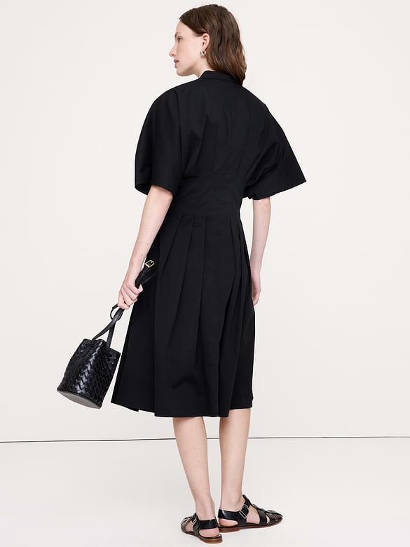 Robe mi-longue à plis en coton extensible