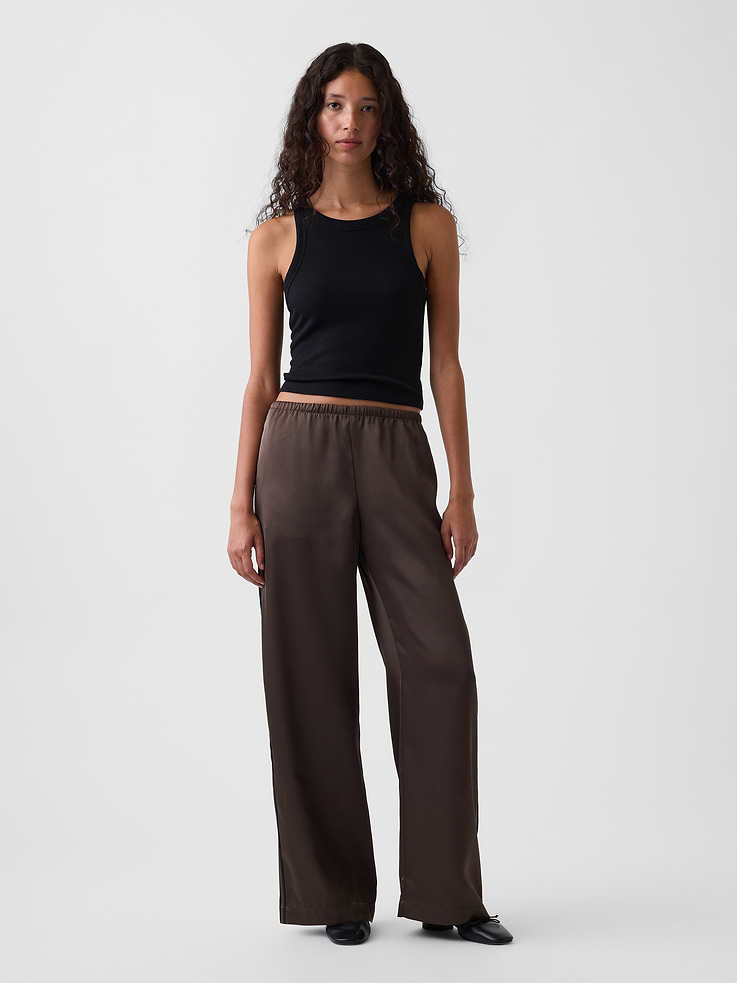 Image number 1 showing, Satin Easy Wide-Leg Pants