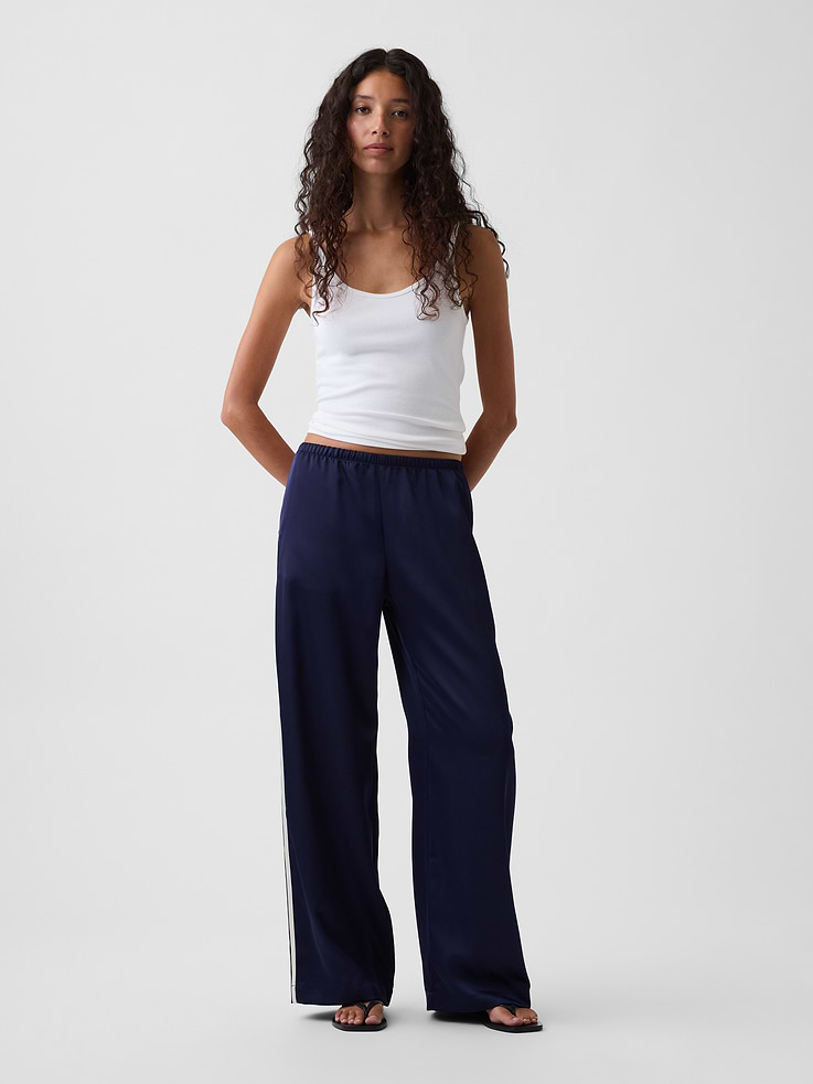 Image number 8 showing, Satin Easy Wide-Leg Pants