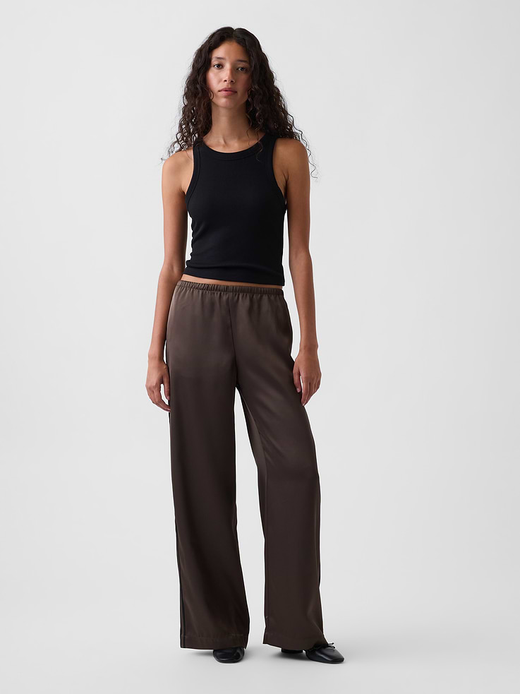 Image number 7 showing, Satin Easy Wide-Leg Pants