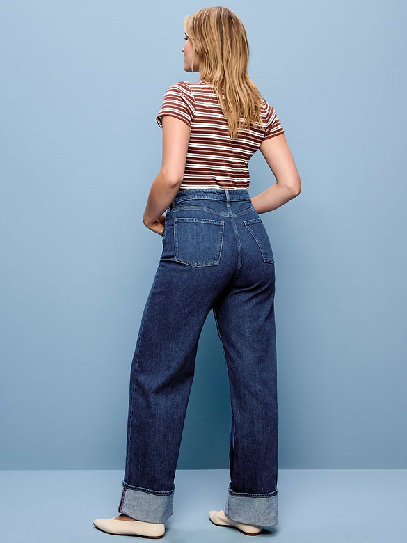 Extra High-Waisted Cuffed Wide-Leg Jeans