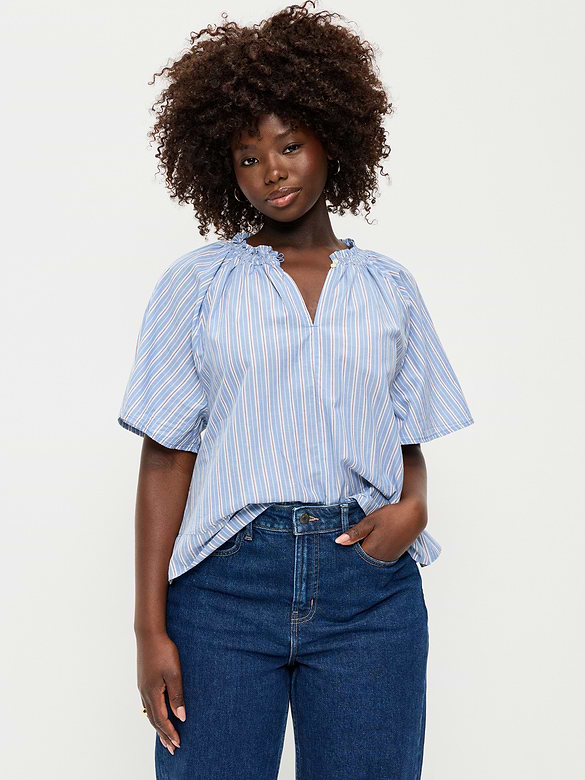 Loose Short-Sleeve Striped Top