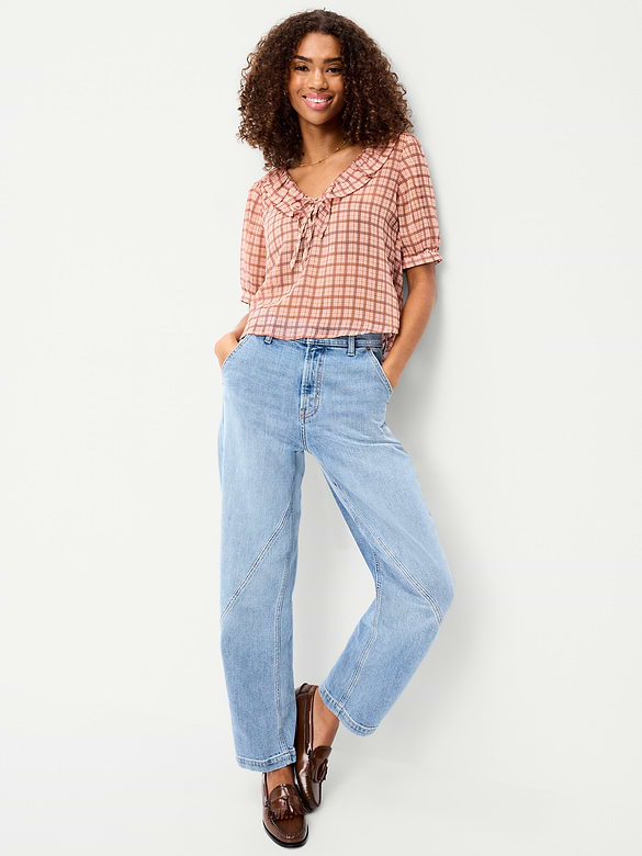 Ruffle Collar Tie-Front Chiffon Top