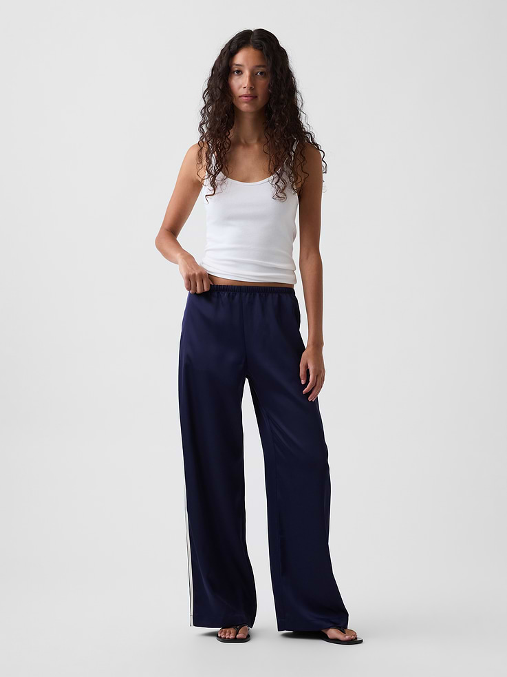 Image number 1 showing, Satin Easy Wide-Leg Pants