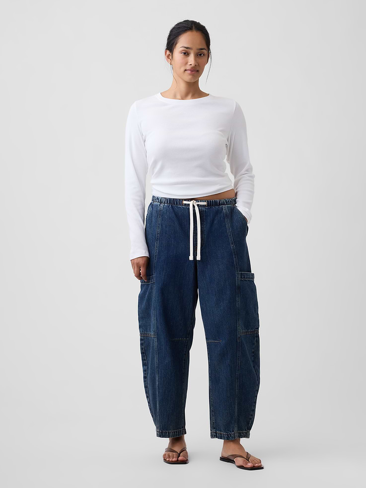 Image number 5 showing, Mid Rise SuperSoft Pull-On Barrel Jeans