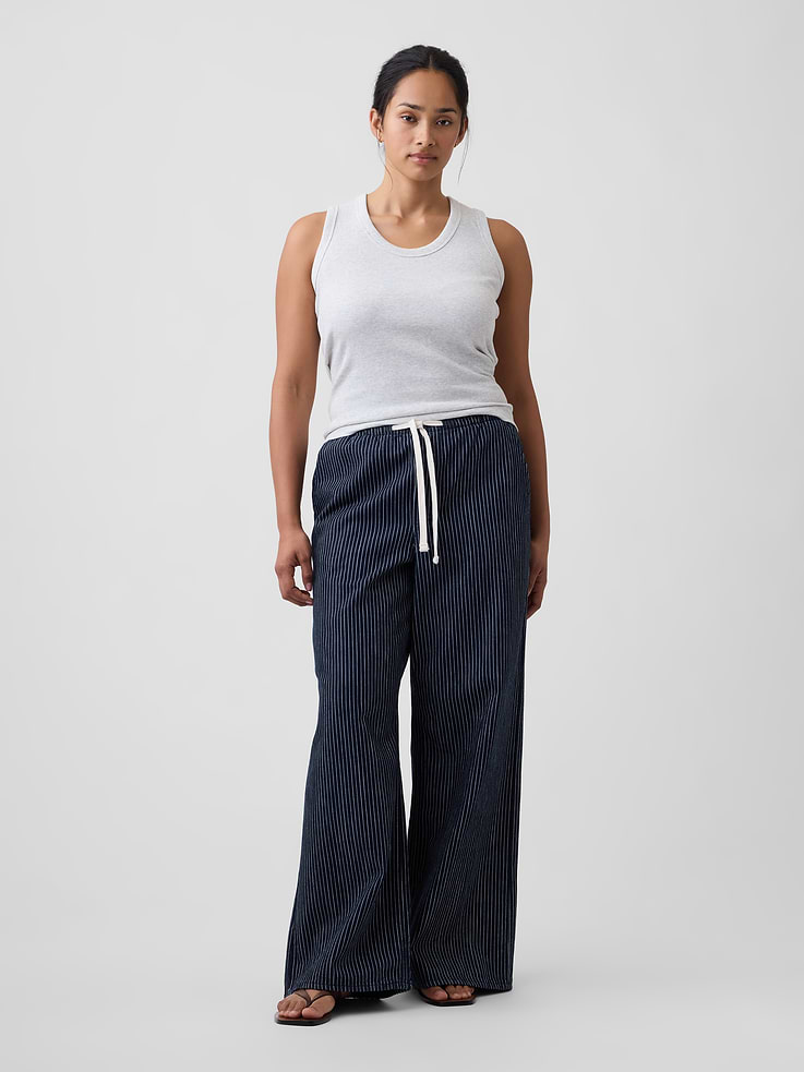 Image number 5 showing, Mid Rise Railroad Stripe Pull-On Wide-Leg Jeans