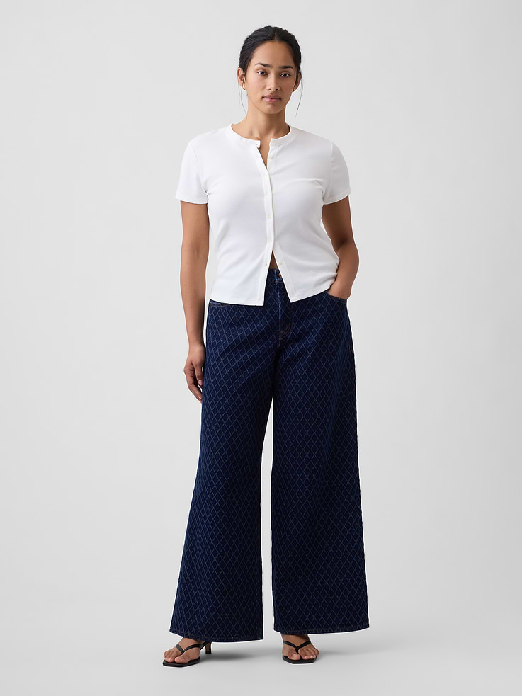 Image number 5 showing, Mid Rise Print Wide-Leg Jeans