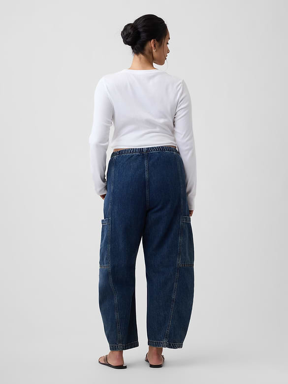 Mid Rise SuperSoft Pull-On Barrel Jeans