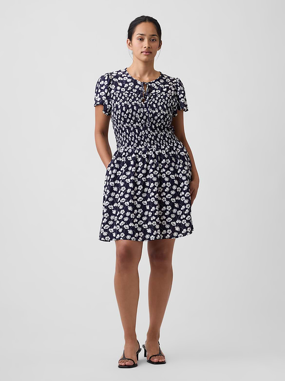 Smocked Flutter Sleeve Mini Dress