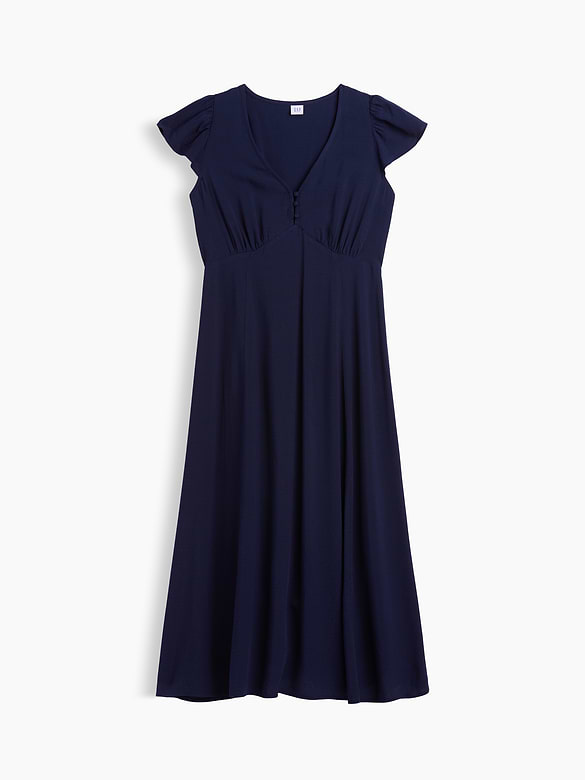 Flutter Sleeve V-Neck Midi Dress