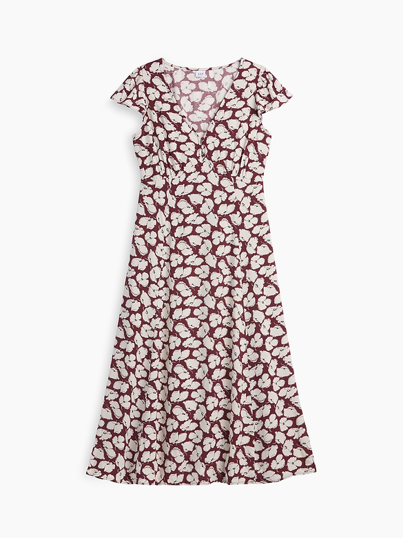 Flutter Sleeve V-Neck Midi Dress