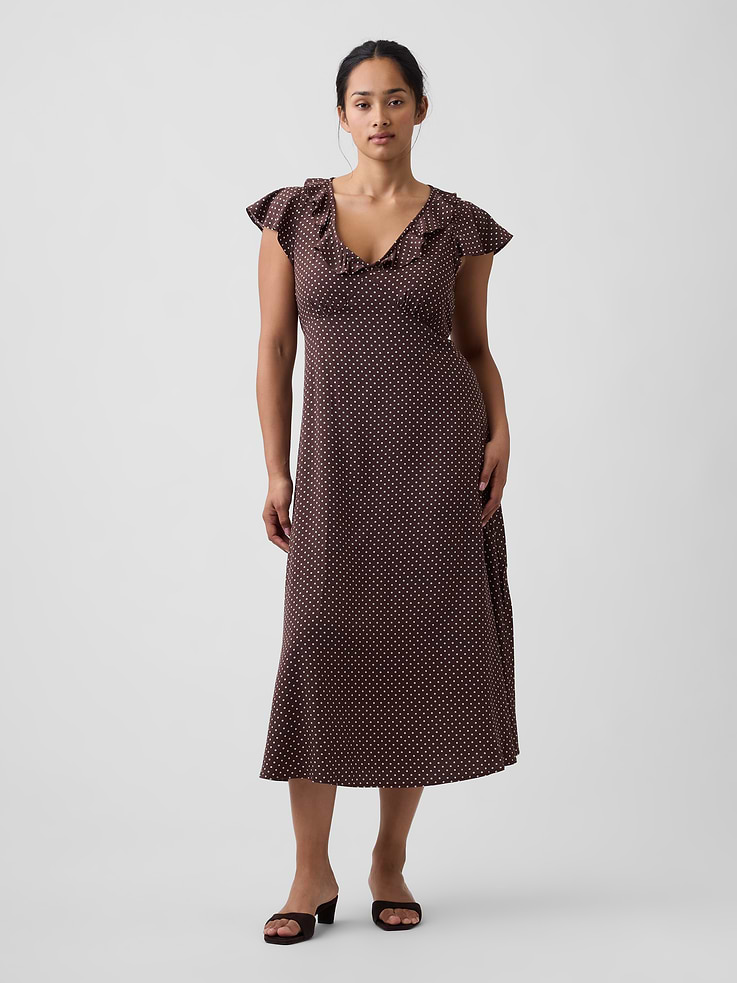 Image 4 of 6, Flutter Sleeve V-Neck Midi Dress