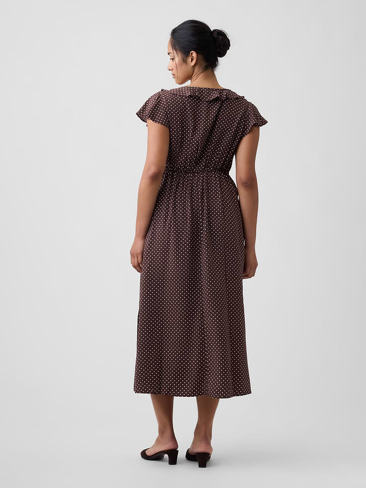 Image 5 of 6, Flutter Sleeve V-Neck Midi Dress