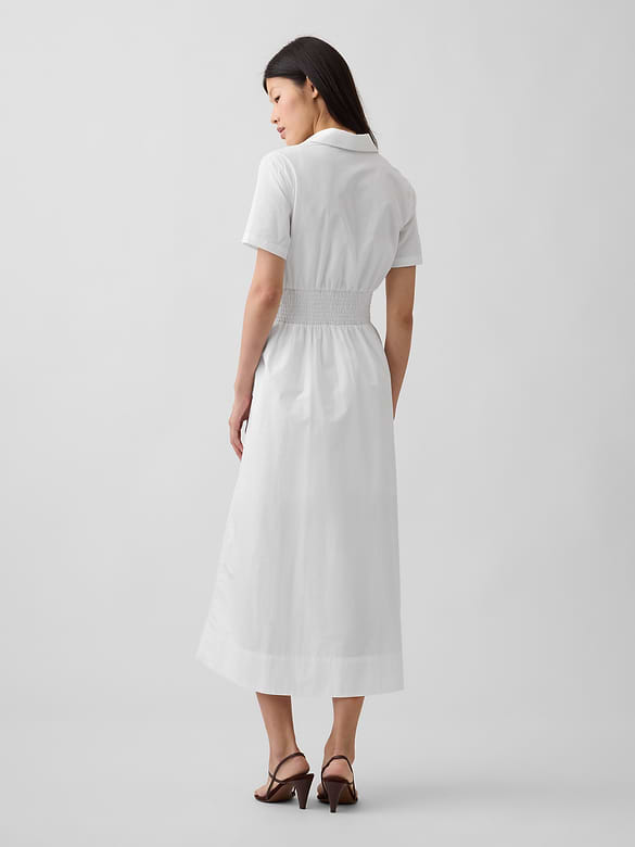 Poplin Smocked-Waist Maxi Shirtdress