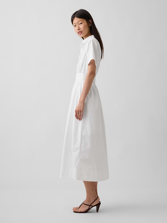 Poplin Smocked-Waist Maxi Shirtdress